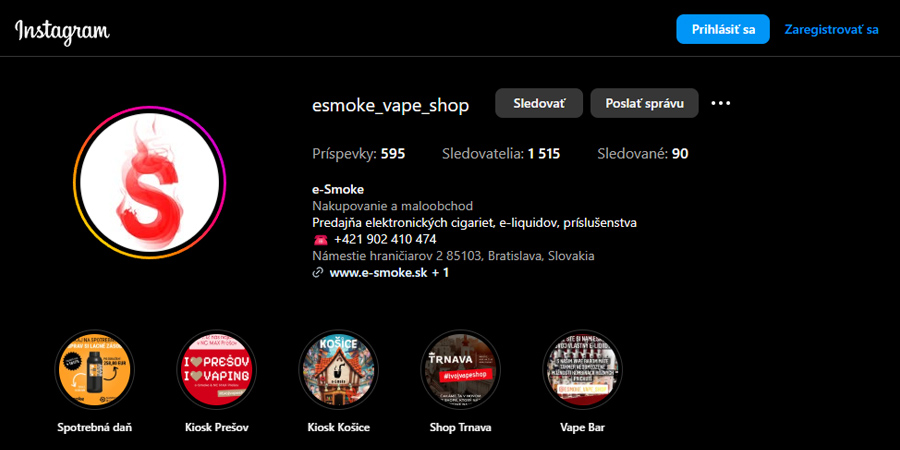 ESMOKE VAPE SHOP INSTAGRAM (www.e-smoke.sk)
